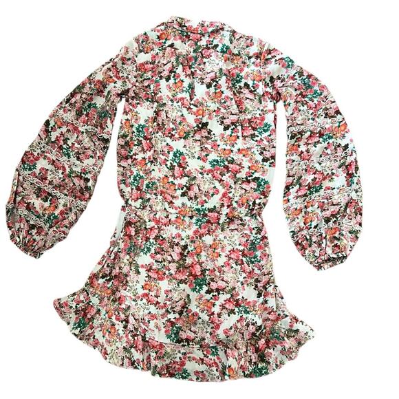 Rococo Sand Women’s Vie Crepe Pink Floral Green Long Sleeve Ruffle Mini Dress XS - Picture 6 of 13